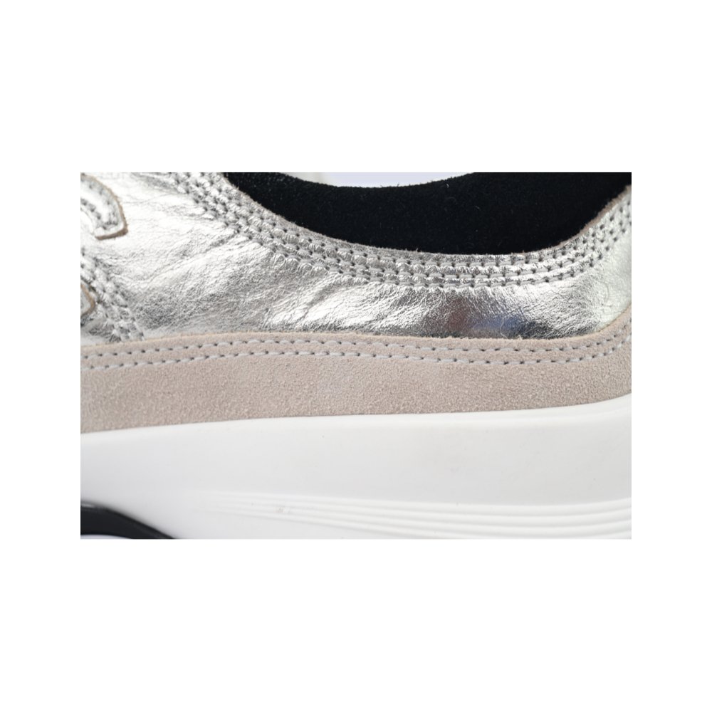 Chanel Interlocking CC Logo Laminated Calfskin Suede Calfskin Sneakers Light Gold, Light Gray Black