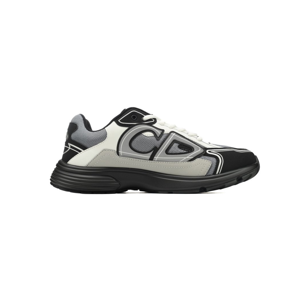 Dior B30 Lace-Up Sneakers Black Grey Silver Mesh 3SN279ZRA_H868