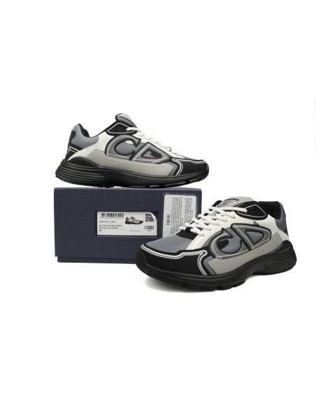 Dior B30 Lace-Up Sneakers Black Grey Silver Mesh 3SN279ZRA_H868