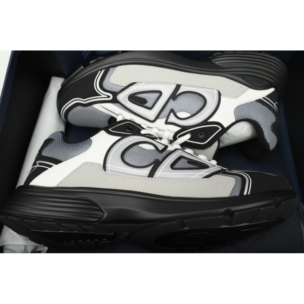 Dior B30 Lace-Up Sneakers Black Grey Silver Mesh 3SN279ZRA_H868