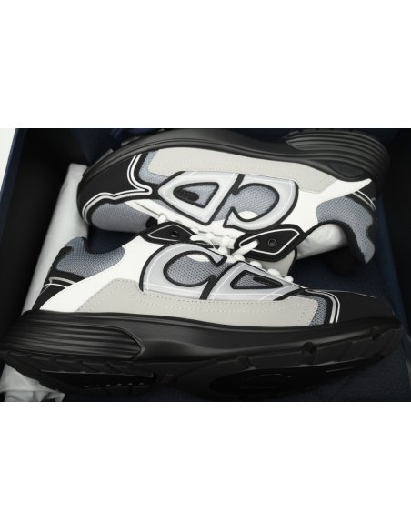 Dior B30 Lace-Up Sneakers Black Grey Silver Mesh 3SN279ZRA_H868
