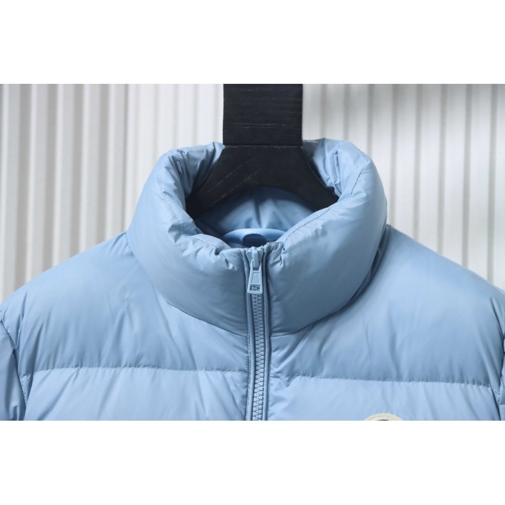 Moncler Logo Patch Zippered Stand-up Collar Blue Down Jacket,Moncler Jackets,Jackets,CLOTHES