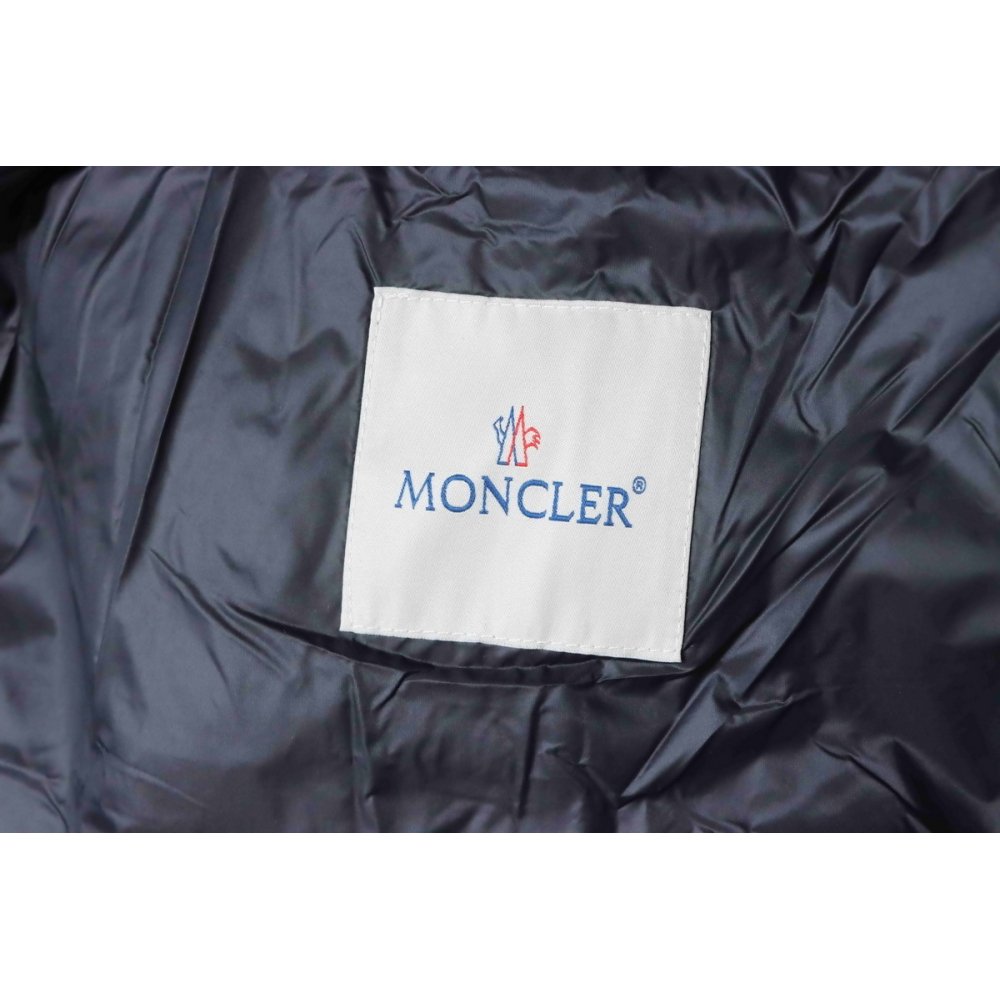 Moncler Logo Patch Zippered Stand-up Collar Black Down Jacket,Moncler Jackets,Jackets,CLOTHES