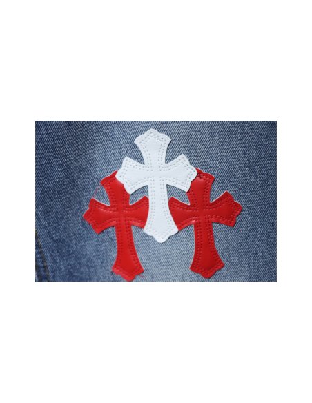 Chrome Hearts Miami Art Basel White Red Cross Patch Jeans,Chrome Hearts Jeans,Jeans,CLOTHES