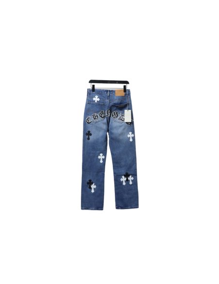 Chrome Hearts Miami Art Basel White Black Cross Patch Jeans,Chrome Hearts Jeans,Jeans,CLOTHES