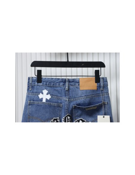 Chrome Hearts Miami Art Basel White Black Cross Patch Jeans,Chrome Hearts Jeans,Jeans,CLOTHES