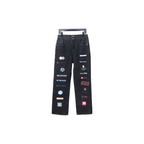 Balenciaga Letter-print Multi-label Jeans Black,Balenciaga Jeans,Jeans,CLOTHES
