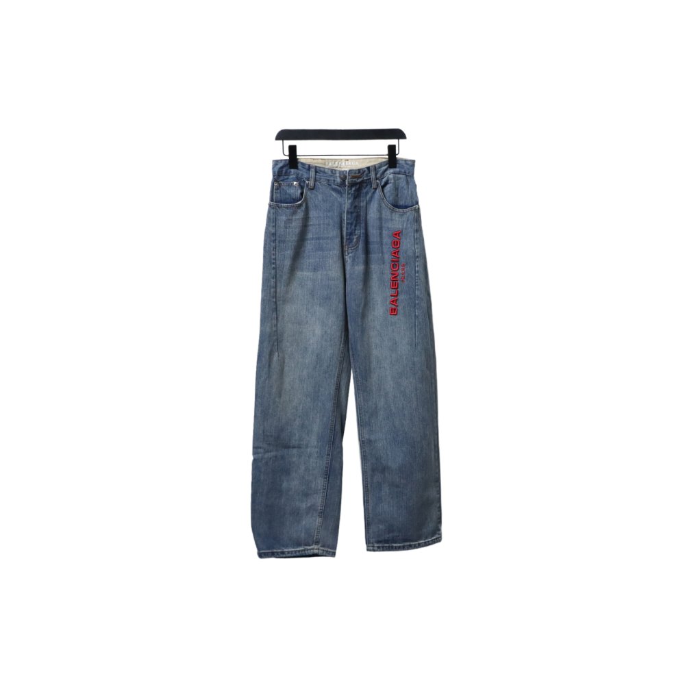 Balenciaga Red Letter Embroidered Jeans,Balenciaga Jeans,Jeans,CLOTHES