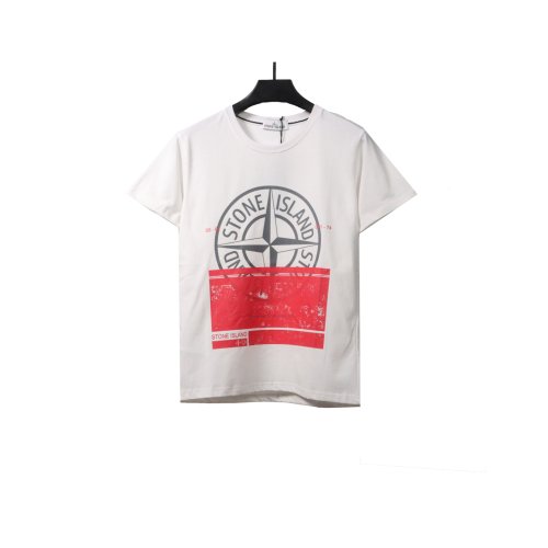 Stone Island Compass Strip Print T-Shirt White,Stone Island T-Shirts,Palm Angels T-Shirts,CLOTHES