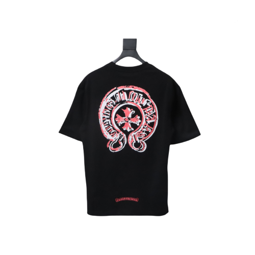 Chrome Hearts Red/White Overlapping Horseshoe Print Black T-Shirt ,Chrome Hearts T-Shirts,T-Shirts,CLOTHES