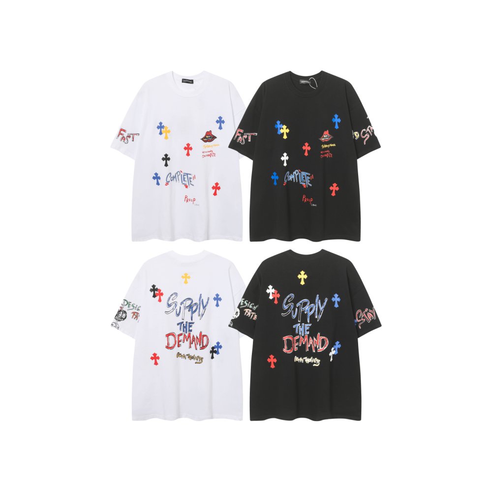 Chrome Hearts Print Cross T-shirt 102 Black/White,Chrome Hearts T-Shirts,T-Shirts,CLOTHES