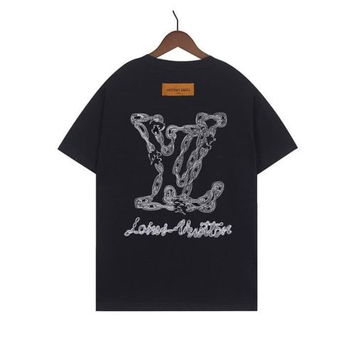 Louis Vuitton Long Chain Logo Letter T-Shirt Black ,Louis Vuitton T-Shirts,T-Shirts,CLOTHES