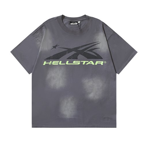 Hellstar Sport Logo Gel Grey T-shirt 695 Green Text,Hellstar T-Shirts,T-Shirts,CLOTHES