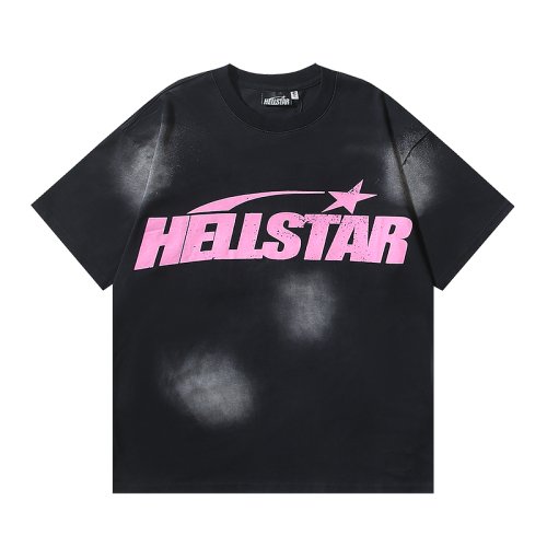 Hellstar Star Gel Sport Logo Washed Short Sleeved T-shirt 675 Black Pink,Hellstar T-Shirts,T-Shirts,CLOTHES