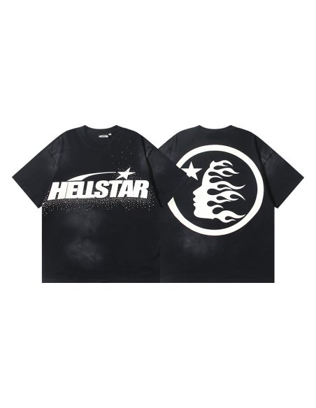 Hellstar Classic White Logo Black T-shirt With Hot-fix Rhinestones 6752,Hellstar T-Shirts,T-Shirts,CLOTHES