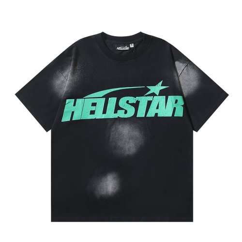 Hellstar Star Gel Sport Logo Washed Short Sleeved T-shirt 672 Black Green,Hellstar T-Shirts,T-Shirts,CLOTHES