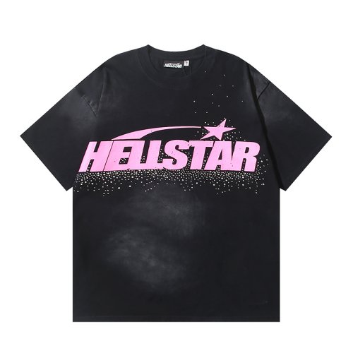 Hellstar Classic Pink Logo Black T-shirt With Hot-fix Rhinestones 6753,Hellstar T-Shirts,T-Shirts,CLOTHES