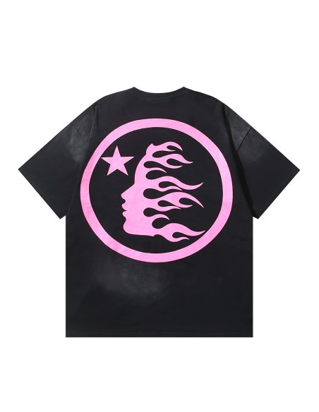 Hellstar Classic Pink Logo Black T-shirt With Hot-fix Rhinestones 6753,Hellstar T-Shirts,T-Shirts,CLOTHES