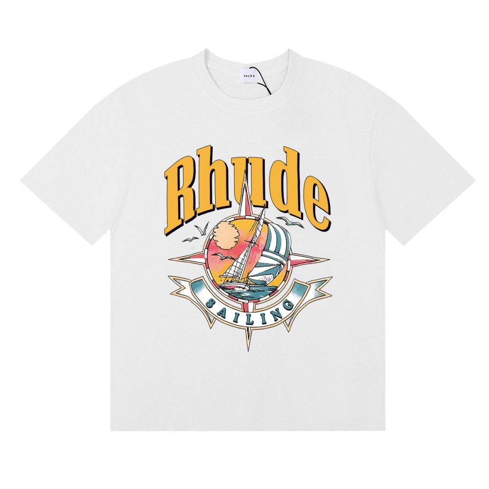 Rhude Port De T-shirt 50172 Vintage White/Black/Apricot,Rhude T-Shirts,T-Shirts,CLOTHES