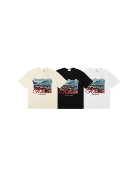 Rhude x Harrods Cotton Lago Di Como T-Shirt 50169 Vintage White/Black/Apricot,Rhude T-Shirts,T-Shirts,CLOTHES