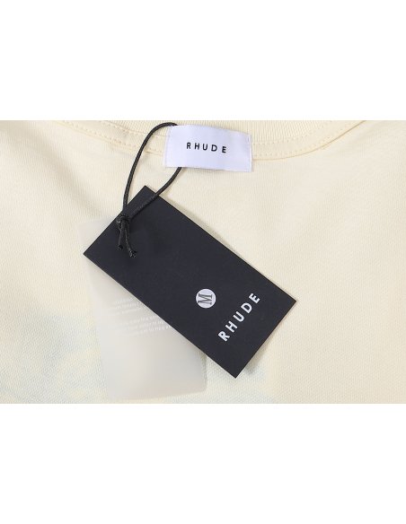 Rhude x Harrods Cotton Lago Di Como T-Shirt 50169 Vintage White/Black/Apricot,Rhude T-Shirts,T-Shirts,CLOTHES