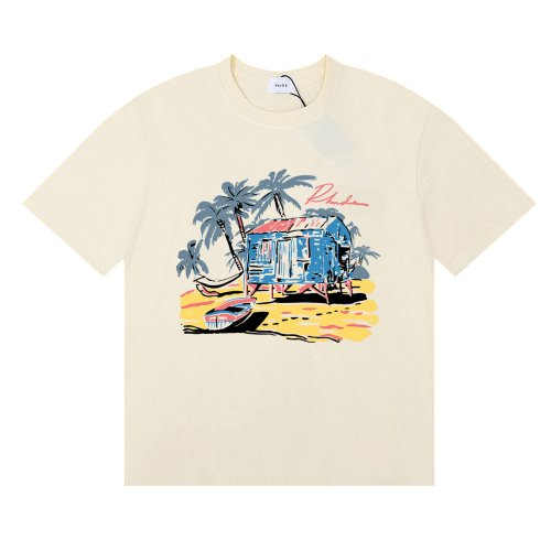 Rhude Beach-Side T-Shirt 50155 Apricot/White/Black,Rhude T-Shirts,T-Shirts,CLOTHES