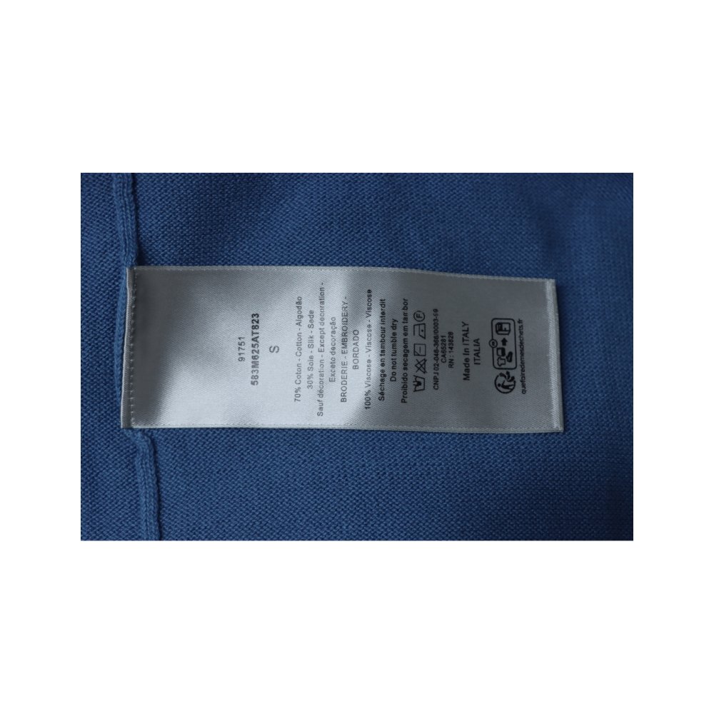 Dior Cat Embroidered Knitted T-shirt Blue,Dior T-Shirts,T-Shirts,CLOTHES