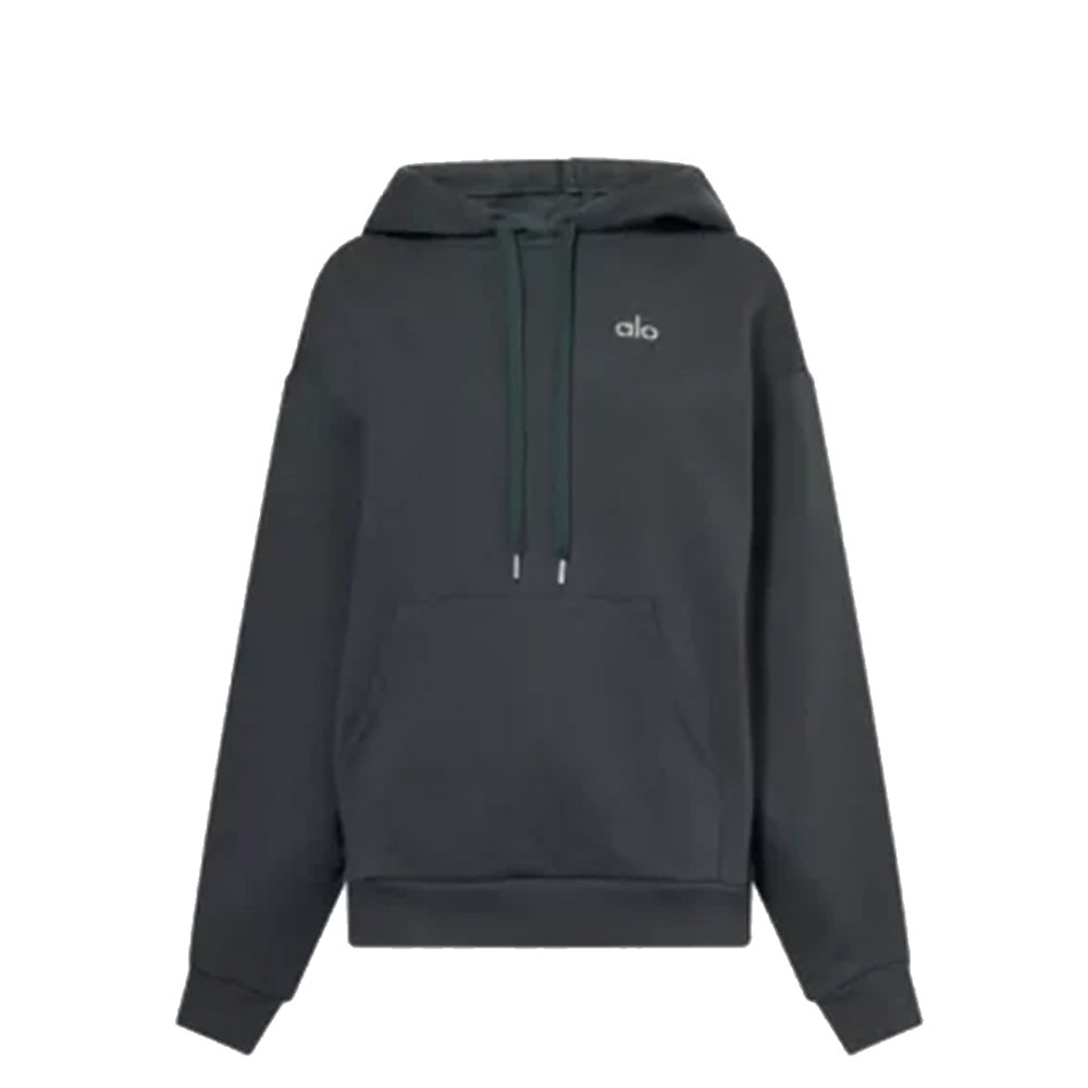 Alo Yoga Accolade Cotton-blend French Terry Hoodies Charcoal Green,Alo Yoga Hoodies(Sweatshirts),Sweatshirts Hoodies,CLOTHES