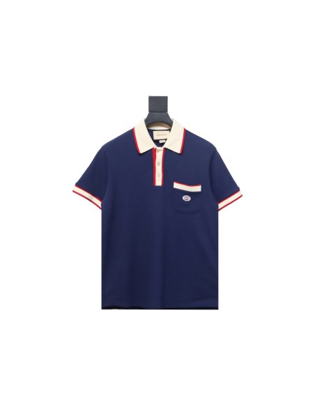 Gucci GG Cotton Navy Piquet Interlocking Polo,Gucci Polo,Polos,CLOTHES