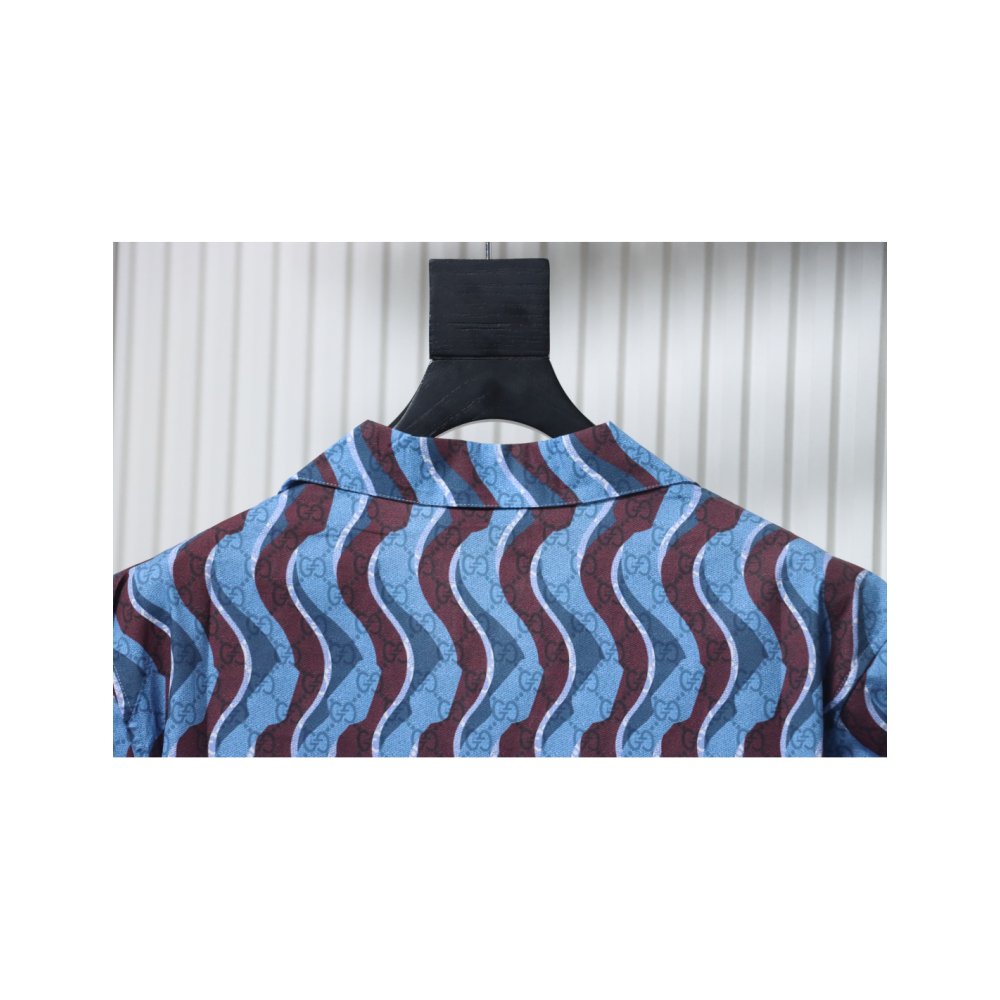 Gucci Printed Cotton Poplin Shirt Light Blue,Gucci Polo,Polos,CLOTHES