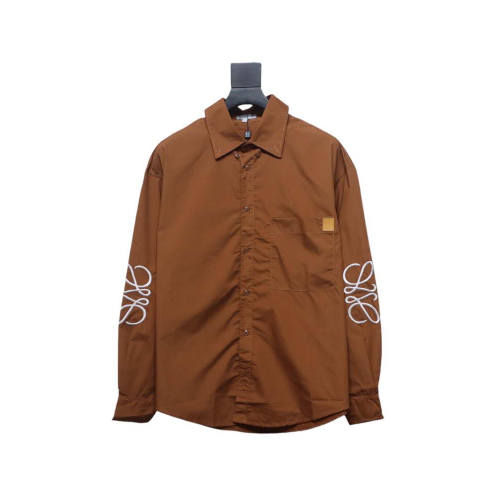 Loewe Embroidered Logo Leather Patch Shirt Brown,Loewe Polo,Polos,CLOTHES