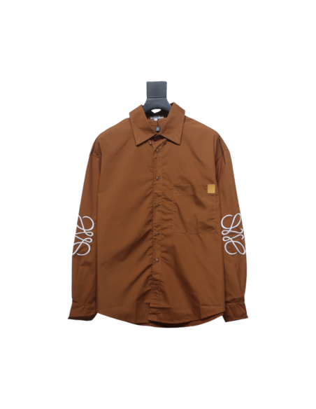 Loewe Embroidered Logo Leather Patch Shirt Brown,Loewe Polo,Polos,CLOTHES