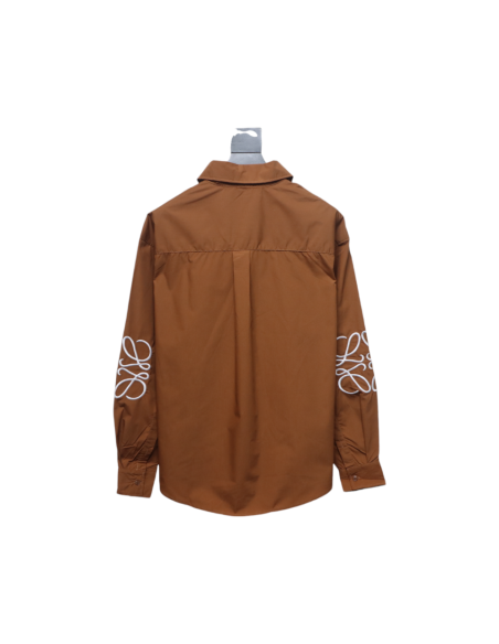 Loewe Embroidered Logo Leather Patch Shirt Brown,Loewe Polo,Polos,CLOTHES