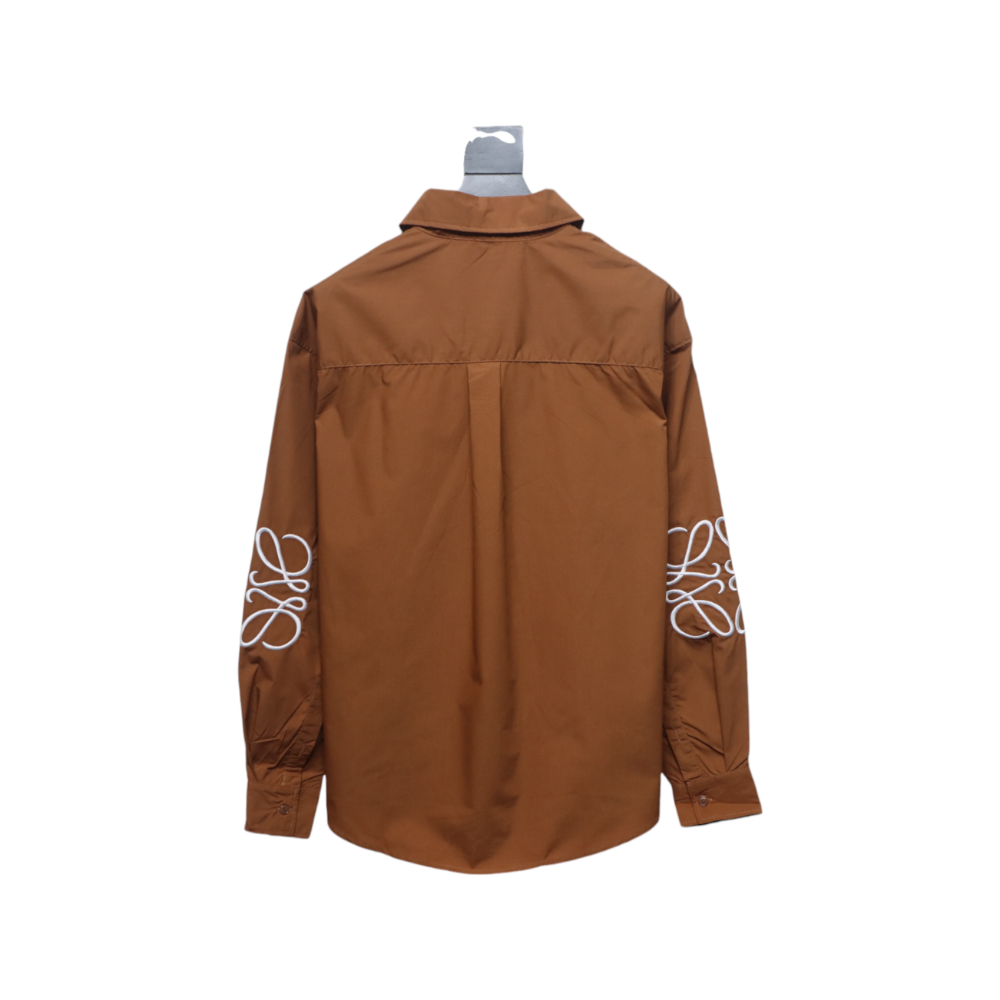 Loewe Embroidered Logo Leather Patch Shirt Brown,Loewe Polo,Polos,CLOTHES