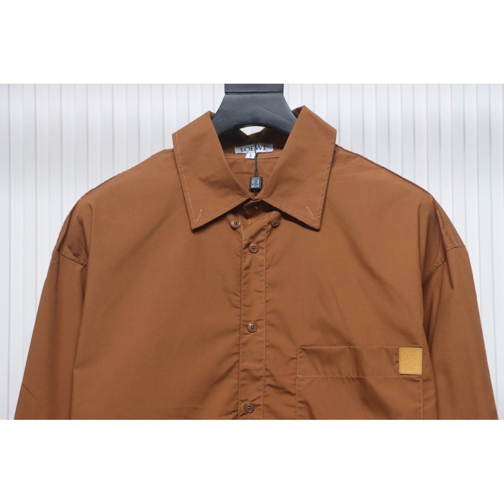Loewe Embroidered Logo Leather Patch Shirt Brown,Loewe Polo,Polos,CLOTHES