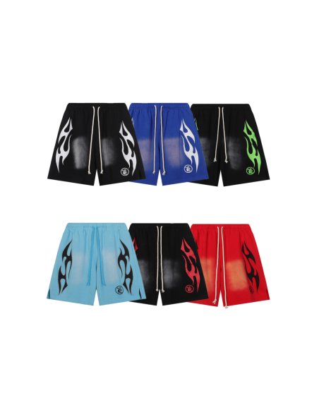 Hellstar Flame Shorts 2563 Black White/Dark Blue/Black Green/Sky Blue/Black Red/Red,Hellstar Shorts,Shorts,CLOTHES