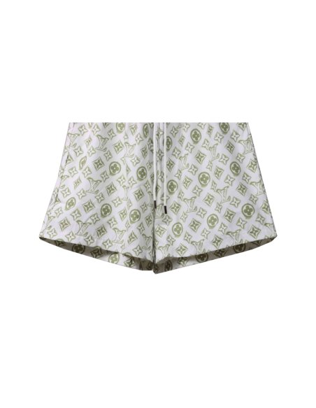 Louis Vuitton Monogram Printed Silk Shorts White,Louis Vuitton Shorts,Shorts,CLOTHES