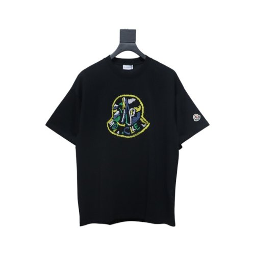 Moncler Embroidered Logo Cotton T-shirt Black,Moncler T-Shirts,T-Shirts,CLOTHES
