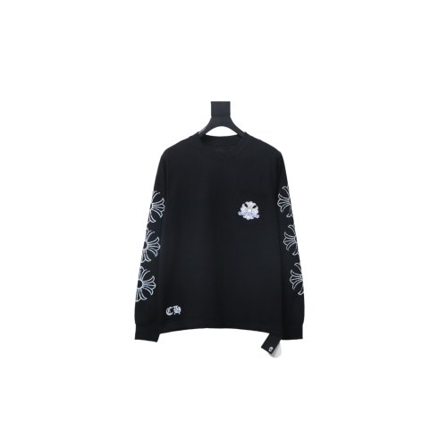 Chrome Hearts Back Damaged Horseshoe Crewneck Long Sleeve T-Shirt Black,Chrome Heart Long Sleeve Tees,Long Sleeve Tees,CLOTHES