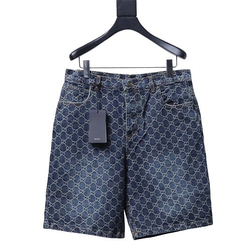 Gucci All-Over Monogram Denim Shorts,Gucci Shorts,Shorts,CLOTHES