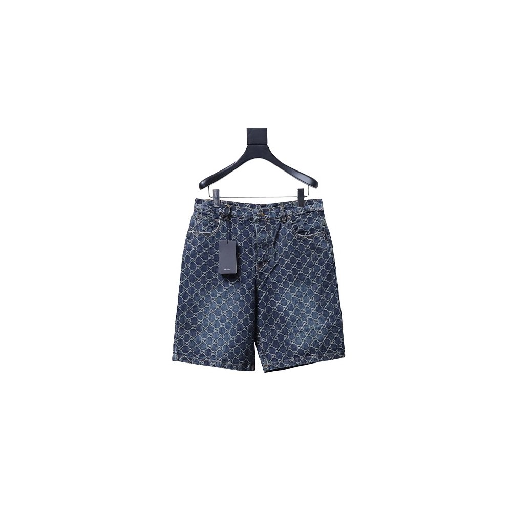 Gucci All-Over Monogram Denim Shorts,Gucci Shorts,Shorts,CLOTHES