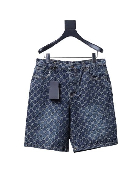 Gucci All-Over Monogram Denim Shorts,Gucci Shorts,Shorts,CLOTHES