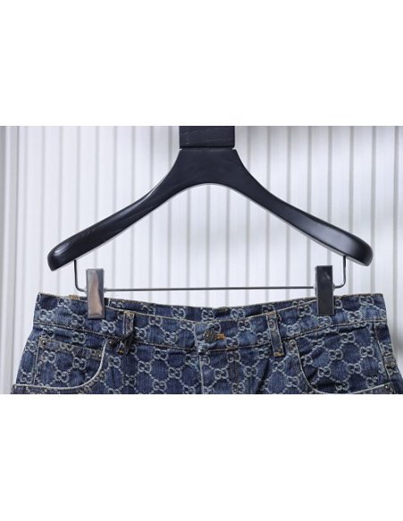 Gucci All-Over Monogram Denim Shorts,Gucci Shorts,Shorts,CLOTHES