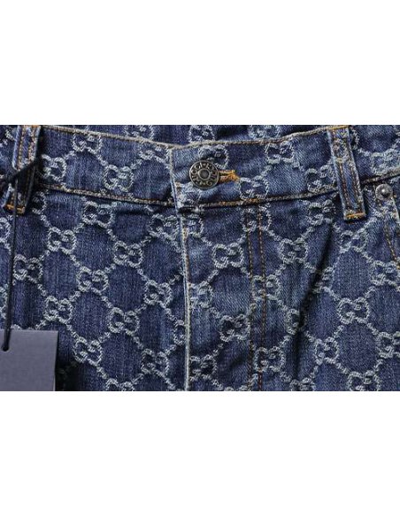 Gucci All-Over Monogram Denim Shorts,Gucci Shorts,Shorts,CLOTHES
