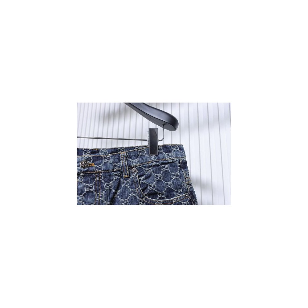 Gucci All-Over Monogram Denim Shorts,Gucci Shorts,Shorts,CLOTHES