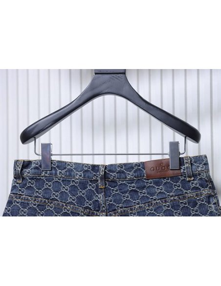 Gucci All-Over Monogram Denim Shorts,Gucci Shorts,Shorts,CLOTHES