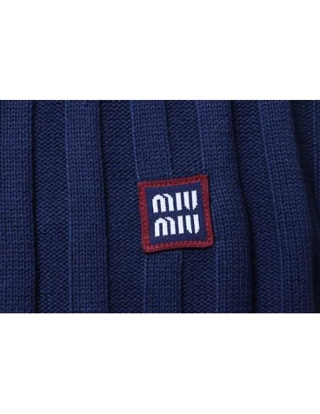 Miu Miu Preppy-Style Short-Sleeve Knit T-Shirt Blue,Miu Miu T-shirts,T-Shirts,CLOTHES