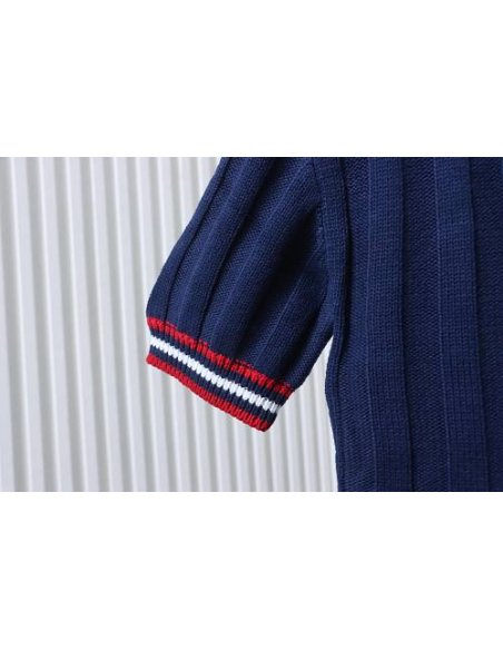 Miu Miu Preppy-Style Short-Sleeve Knit T-Shirt Blue,Miu Miu T-shirts,T-Shirts,CLOTHES