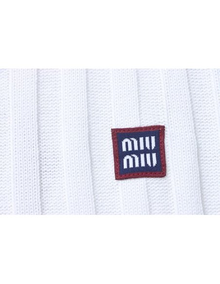 Miu Miu Preppy-Style Short-Sleeve Knit T-Shirt White,Miu Miu T-shirts,T-Shirts,CLOTHES