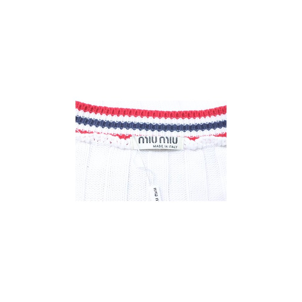 Miu Miu Preppy-Style Short-Sleeve Knit T-Shirt White,Miu Miu T-shirts,T-Shirts,CLOTHES